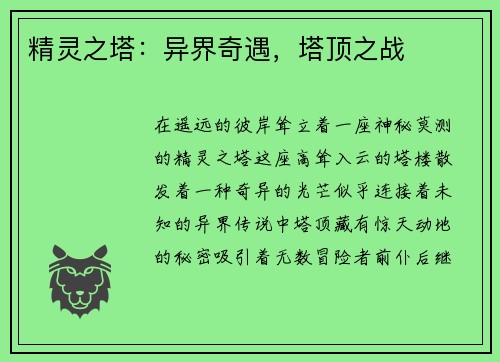 精灵之塔：异界奇遇，塔顶之战